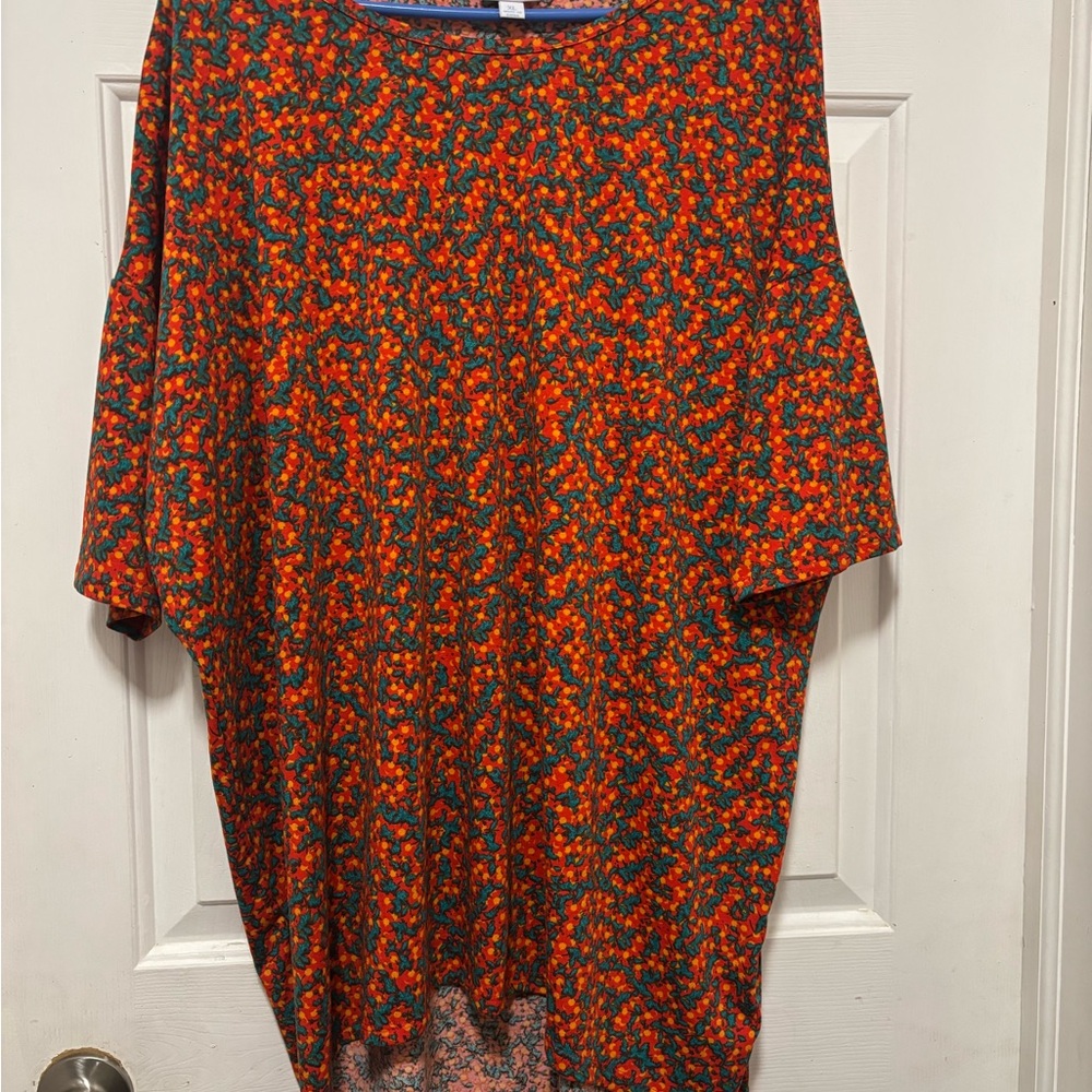 LuLaRoe Red and Green Floral Top